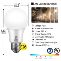 Energetic 4-Pack Dusk To Dawn Led Outdoor Light Bulb, 60 Watt Equivalent(6W), 800Lm, Daylight 5000K, E26 Base, Automatic On/Off Sensor Light Bulb For Porch, Hallway, Garage, Ul Listed