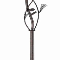 Benjara 3 Way Glass Shade Torchiere Lamp With Pine And Twig Accents, Bronze