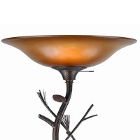 Benjara 3 Way Glass Shade Torchiere Lamp With Pine And Twig Accents, Bronze