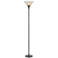 Benjara Metal Round 3 Way Torchiere Lamp With Frosted Shade, Dark Bronze And Gold