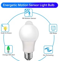 Energetic Motion Sensor Light Bulb, 60 Watt Equivalent (8.5W), Indoor/Outdoor Automatic Activated By Motion, A19, E26, 5000K Dusk To Dawn Security Bulbs For Entrance, Porch, Stairs, Hallway, 2 Pack