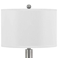 Benjara 100 Watt Metal Frame Night Stand Lamp With Fabric Shade, White And Silver