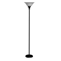 Benjara Metal Round 3 Way Torchiere Lamp With Frosted Glass Shade, Black And White