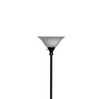 Benjara Metal Round 3 Way Torchiere Lamp With Frosted Glass Shade, Black And White