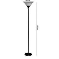 Benjara Metal Round 3 Way Torchiere Lamp With Frosted Glass Shade, Black And White