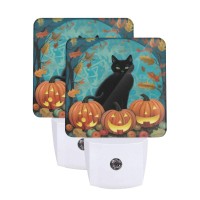 Aieefun Set Of 2 Led Night Lights Halloween Cat Leaves Auto Dusktodawn Sensor Night Lamp Plugin Home Decorative For Adult