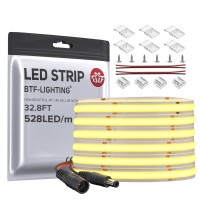 Btflighting Fcob Cob Led Strip Flexible High Density Uniform Light 14Wm 328Ft Dc24V Warm White 2700K 5280Led Cri 90 10Mm Wid