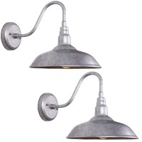 Goalplus Outdoor Gooseneck Barn Light, 10'' Diameter Galvanized Steel Finish Exterior Waterproof Wall Lantern Farmhouse Wall Sconce, 2 Pack, Lm2201-Sv-2P