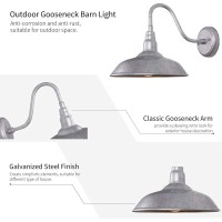 Goalplus Outdoor Gooseneck Barn Light, 10'' Diameter Galvanized Steel Finish Exterior Waterproof Wall Lantern Farmhouse Wall Sconce, 2 Pack, Lm2201-Sv-2P