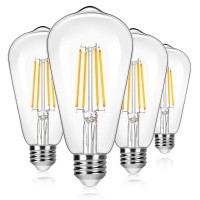 4-Pack Vintage 8W St64 Led Edison Light Bulbs 100W Equivalent, 1400Lumens, 2700K Warm White, E26 Base Led Filament Bulbs, Cri 90+, Antique Glass Style Great For Home, Bedroom, Office, Non-Dimmable