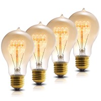 Doresshop Edison Bulbs, Vintage Light Bulbs, 40W Edison Light Bulb, A19 E26 Dimmable Decorative Amber Antique Filament Light Bulbs, 4 Pack