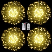 Techip 4Pcs 200Led Battery Operated Lights Led Copper Wire Starburst Lights With Remote Timer Wedding Christmas Decorative Hangi