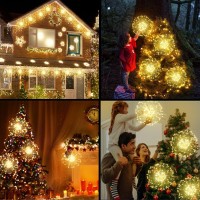 Techip 4Pcs 200Led Battery Operated Lights Led Copper Wire Starburst Lights With Remote Timer Wedding Christmas Decorative Hangi