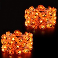 Halloween Pumpkin Lights 2 Packs 135Ft 40 Led Battery Operated Led Pumpkin String Lights Waterproof Orange String Lights For