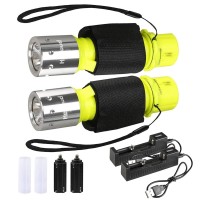 Hecloud Diving Flashlight With Rechargeable Power Scuba Dive Light Ipx8 Waterproof Underwater 80Ft Snorkeling Diving Led High Lumens Torch, 3 Modes With Charger For Underwater Sports(2Pack)