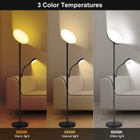 Dimunt Floor Lamp Led Floor Lamps For Living Room Bright Lighting, 27W/2000Lm Main Light And 7W/350Lm Side Reading Lamp, Adjustable 3 Colors Tall Lamp With Remote & Touch Control