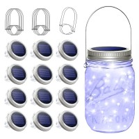 Sunkite Solar Mason Jar Lights, 12 Pack 30 Led Waterproof Fairy Firefly Jar Lids String Lights With Hangers(No Jars), Patio Yard Garden Wedding Decoration - Cool White