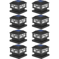 Powgdlt Solar Post Lights Outdoor,20Lm Fence Post Cap Lights,Waterproof,2 Light Modes,Fit 3.5X3.5In 4X4In 5X5In Wooden Post,Solar Power Deck Lights For Garden Deck Patio Decoration(Black 8Pack)