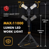 ?Upgraded?Lutec 6290Max 11000 Lumen 92W Dimmable Led Work Light With Telescoping Tripod, Adjustable Color Temperature Dual-Head Work Light With Stand And 8 Ft 3-Prong Power Cord