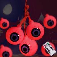 Halloween Eyeball Decoration String Lights 30Led Outdoor And Indoor With Remote Control Waterproof Battery Operated, Haunted Houses Window Tree Party To Create A Halloween Horror Atmosphere ( Red)