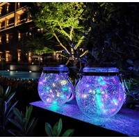 2 Pack Hanging Solar Powered Led Lights,Cracked Glass Ball Light, Waterproof Outdoor Christmas Decorative Lantern For Garden, Yard, Patio, Lawn (Colorful)