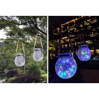 2 Pack Hanging Solar Powered Led Lights,Cracked Glass Ball Light, Waterproof Outdoor Christmas Decorative Lantern For Garden, Yard, Patio, Lawn (Colorful)