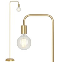 Qimh Industrial Floor Lamp With Light Bulb, Metal Standing Tall Modern Brushed Gold Led Living Room Lamp For Home Decor,Bedroom,Reading,Office(E26 Socket,Foot Switch)