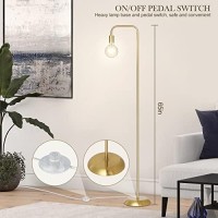 Qimh Industrial Floor Lamp With Light Bulb, Metal Standing Tall Modern Brushed Gold Led Living Room Lamp For Home Decor,Bedroom,Reading,Office(E26 Socket,Foot Switch)