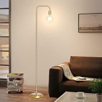 Qimh Industrial Floor Lamp With Light Bulb, Metal Standing Tall Modern Brushed Gold Led Living Room Lamp For Home Decor,Bedroom,Reading,Office(E26 Socket,Foot Switch)