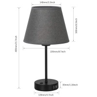 Js Nova Juns Bedside Table Lamps With Dual Usb Charging Ports, Set Of 2 Modern Lamps With Gray Fabric Shade, Stylish Desk Lamp For Bedroom Living Room Study Room Office