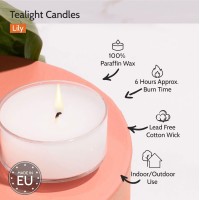 Hyoola Scented Tealight Candles Clear Cup Lily Tealight Candles Scented 6 Hour Burn Time 15 Pack European Made