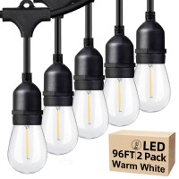 96Ft 2-Pack 2700K Led Outdoor String Lights, Waterproof Dimmable E26 Filament Bulbs, Linkable Commercial Grade For Patio, Deck, Backyard