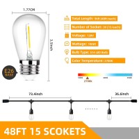 96Ft 2-Pack 2700K Led Outdoor String Lights, Waterproof Dimmable E26 Filament Bulbs, Linkable Commercial Grade For Patio, Deck, Backyard