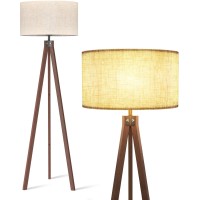 Lepower Wood Floor Lamp Tripod, Modern Design Mid Century Standing Lamps For Living Room,Bedroom And Office, Flaxen Lamp Shade With E26 Lamp Base