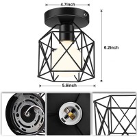 Industrial Ceiling Light Fixture 4 Pack, E26 Vintage Metal Semi Flush Mount Ceiling Light Fixtures, Rustic Cage Light Fixture For Hallway Stairway Kitchen Farmhouse, Black