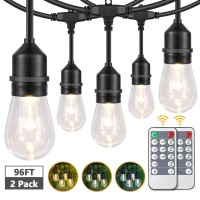 2Pack 3 Color Dimmable Led Outdoor String Lights For Patio With Remotes 96Ft Waterproof Hanging Lights With Shatterproof Ediso