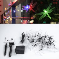 Asfsky Dragonfly Lights String Solar Lights Outdoor Decorative Colorful Lights Garden Yard Decoration Waterproof 30 Dragonfly Lights