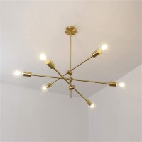 Hobacaa Modern Golden Sputnik Light Ceiling Pendant Light Fixture Chandelier Mid Century Pendant Lighting Rustic Ceiling Lights Fixtures For Dinning Room Kitchen Foyer