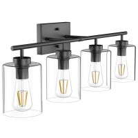 Aipsun 4 Lights Black Bathroom Vanity Light Over Mirror With Clear Glass Shades Industrial Bathroom Light Fixtures (Exclude Bulb)