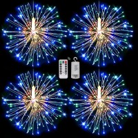 Techip 4Pcs 120Led Starburst String Lights Christmas Halloween Lights Copper Wire Battery Operated Hanging Fairy Lights With Remote Timer Christmas Decorative Lights For Party Patio Indoor Outdoor