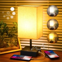 Winshine Table Lamp For Bedroom, Usb Bedside Lamp Nautral Daylight Modern Nightstand Lamp With Usb Port To Recharging, Ac Outlets Fabric Linen Shade,Led Bulb Included Perfect For Living Room, Bedroom