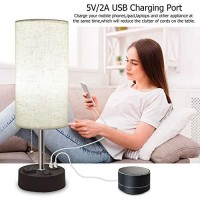 Winshine Table Lamp For Bedroom, Usb Bedside Lamp Nautral Daylight Modern Nightstand Lamp With Usb Port To Recharging, Ac Outlets Fabric Linen Shade,Led Bulb Included Perfect For Living Room, Bedroom