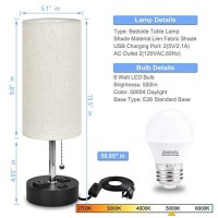 Winshine Table Lamp For Bedroom, Usb Bedside Lamp Nautral Daylight Modern Nightstand Lamp With Usb Port To Recharging, Ac Outlets Fabric Linen Shade,Led Bulb Included Perfect For Living Room, Bedroom