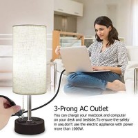 Winshine Table Lamp For Bedroom, Usb Bedside Lamp Nautral Daylight Modern Nightstand Lamp With Usb Port To Recharging, Ac Outlets Fabric Linen Shade,Led Bulb Included Perfect For Living Room, Bedroom