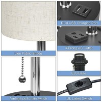 Winshine Table Lamp For Bedroom, Usb Bedside Lamp Nautral Daylight Modern Nightstand Lamp With Usb Port To Recharging, Ac Outlets Fabric Linen Shade,Led Bulb Included Perfect For Living Room, Bedroom