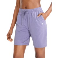 Womens Bermuda Shorts Jersey Shorts With Deep Pockets 7 Long Shorts For Women Lounge Walking Athletic Purple Medium