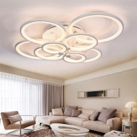 Led Dimmable Ceiling Light Modern Ring Circle Flush Mount Ceiling Lamp Acrylic Lampshade Chandelier Bedroom Kitchen Living Room Interior Decorative Lighting Fixture,8 Rings/41.73