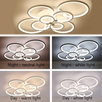 Led Dimmable Ceiling Light Modern Ring Circle Flush Mount Ceiling Lamp Acrylic Lampshade Chandelier Bedroom Kitchen Living Room Interior Decorative Lighting Fixture,8 Rings/41.73