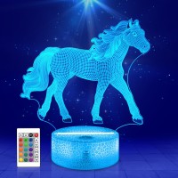 Fullosun Horse Gifts For Girl, Horse 3D Night Lights For Kids Illusion Lamp 16 Colors Changing With Remote Birthday Gifts For Child Baby Boy And Girl