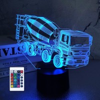 Fullosun Cement Mxier Truck Night Light, Concrete Truck Figurine 3D Lamp For Kids For Xmas Holiday Birthday Gifts For Kids With Remote 16 Colors Changing + 4 Changing Mode + Dim Function